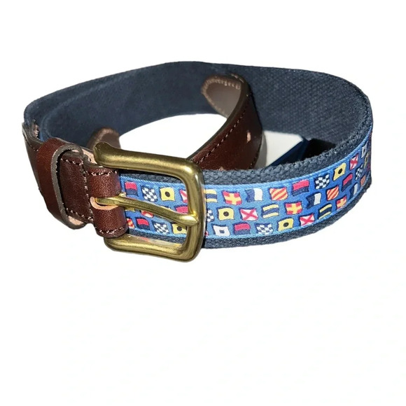 Vineyard vines men’s nautical flag canvas leather belt sz 32” nwot - Picture 1 of 4